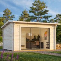 Palmako Ines 3.9m x 3m Log Cabin Garden Office Sliding Doors (44mm)