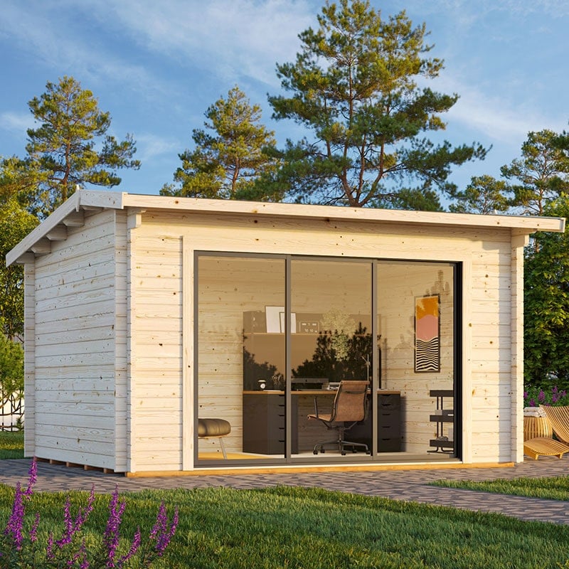 Palmako Ines 3.9m x 3m Double Glazed Log Cabin Garden Office Sliding Doors Plus (44mm)