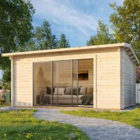 Palmako Ines 4.8m x 3m Log Cabin Garden Office Sliding Doors (44mm)