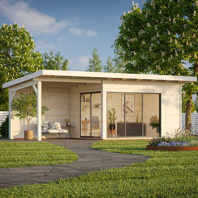 Palmako Andrea 3.9m x 3m Double Glazed Contemporary Log Cabin with Gazebo Sliding Doors Plus (44mm)