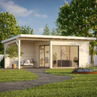 Palmako Andrea 3.9m x 3m Double Glazed Contemporary Log Cabin with Gazebo Sliding Doors Plus (44mm)