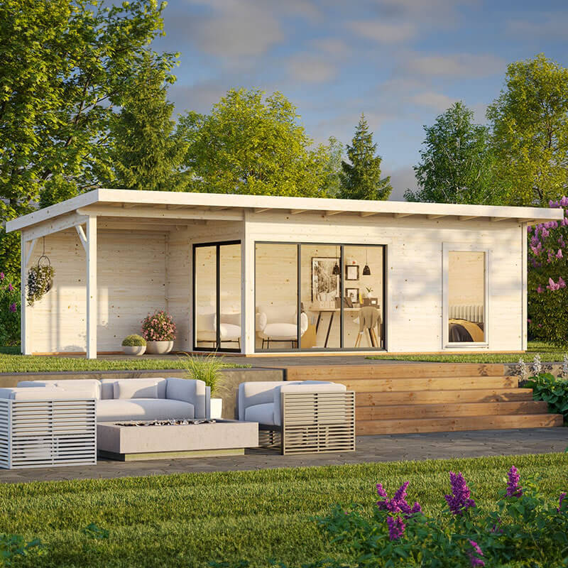 Palmako Andrea 5.95m x 3m Double Glazed Contemporary Log Cabin with Gazebo Sliding Doors Plus (44mm)