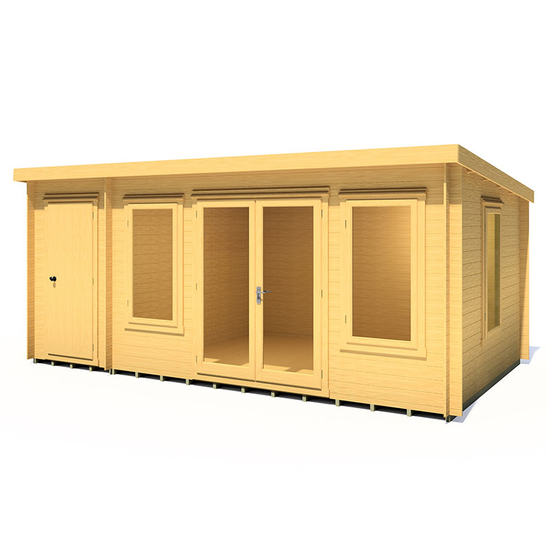 Shire Elm 5.1m x 3m Double Door Log Cabin with Side Shed (19mm)