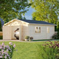 Palmako Roger 4.5m x 5.5m Extra Wide Log Cabin Single Garage (44mm) - Double Doors
