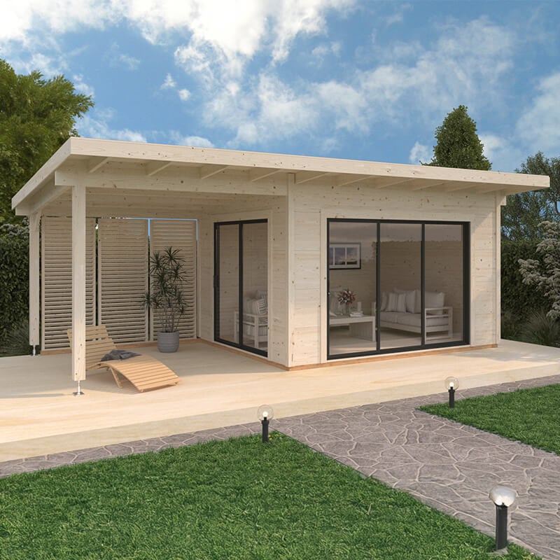 Palmako Grace 4m x 3m Double Glazed Pent Log Cabin with Gazebo Sliding Doors Plus (56mm)