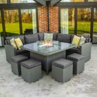 Bracken Outdoors Dakota Casual Dining Square Corner Sofa Fire Pit Garden Furniture Set, Early May 2025