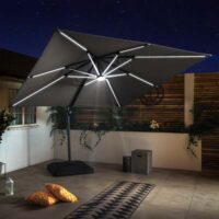 Bracken Outdoors Grey 3m x 3m Square Cantilever Parasol With Free Base Solar LED Lights