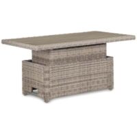 Kettler Palma Signature Oyster Wicker High Low Adjustable Aluminium Wood-Effect Slat Top Table