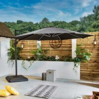 Bracken Outdoors Grey 3.3m Round Cantilever Parasol With Free Base Solar LED Lights
