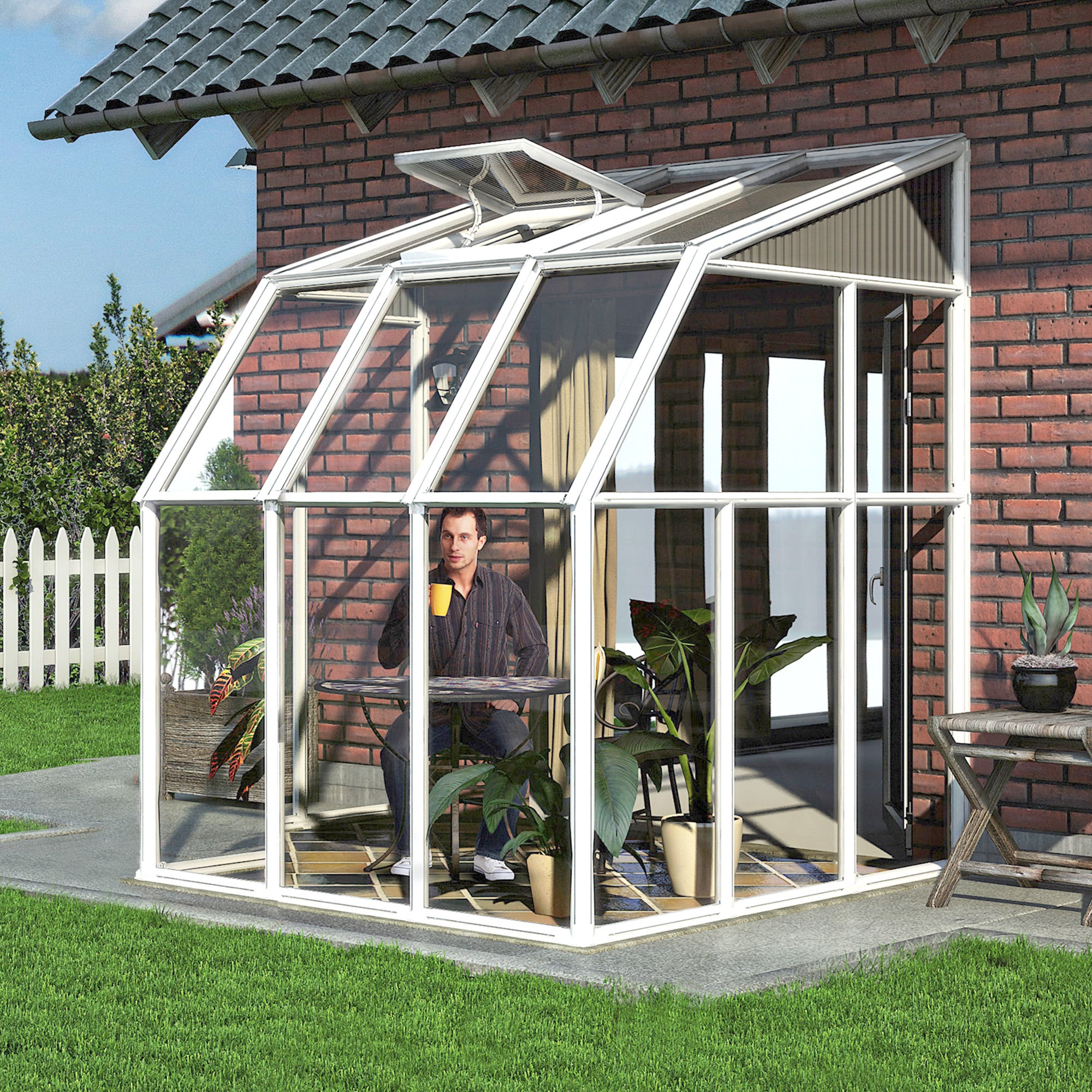 6â x 6â Palram Canopia Rion White Sun Room Wall Greenhouse (1.8m x 1.8m)