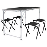 5 Piece Height Adjustable Folding Picnic Table & Chairs Set - Black