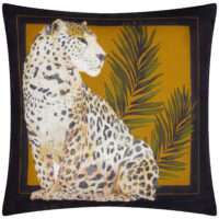 Paoletti Leopardis Cat Printed Outdoor Cushion Cover - Black/Gold - Size 50 cm x 50 cm