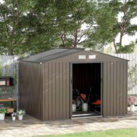 Galvanised 9 x 6' Double Door Apex Garden Shed With Ventilation Steel Brown by Steadfast