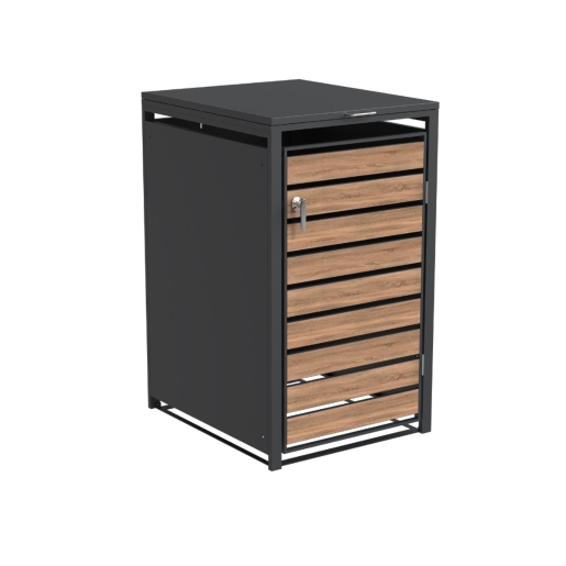 Single Bin Storage with Lid - Woodgrain & Charcoal