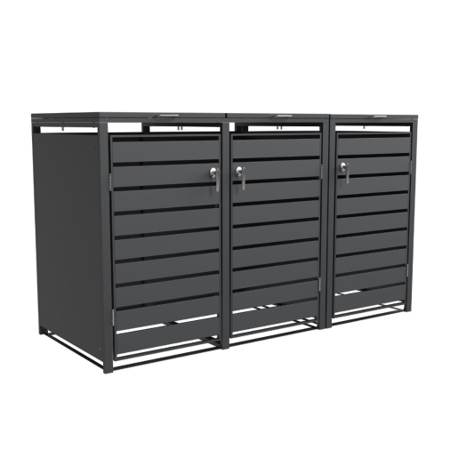 Triple Bin Storage with Lid - Charcoal