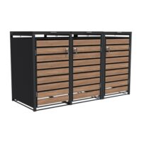 Triple Bin Storage with Lid - Woodgrain & Charcoal
