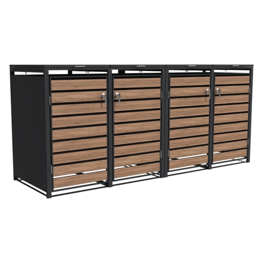 Quadruple Bin Storage with Lid - Woodgrain & Charcoal