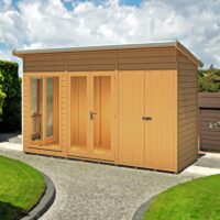 Shire Lela 3' 10" x 11' 8" Pent Summerhouse with Side Shed - Premium Dip Treated Shiplap