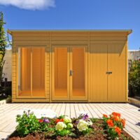 Shire Lela 7' 9" x 11' 8" Pent Summerhouse with Side Shed - Premium Dip Treated Shiplap