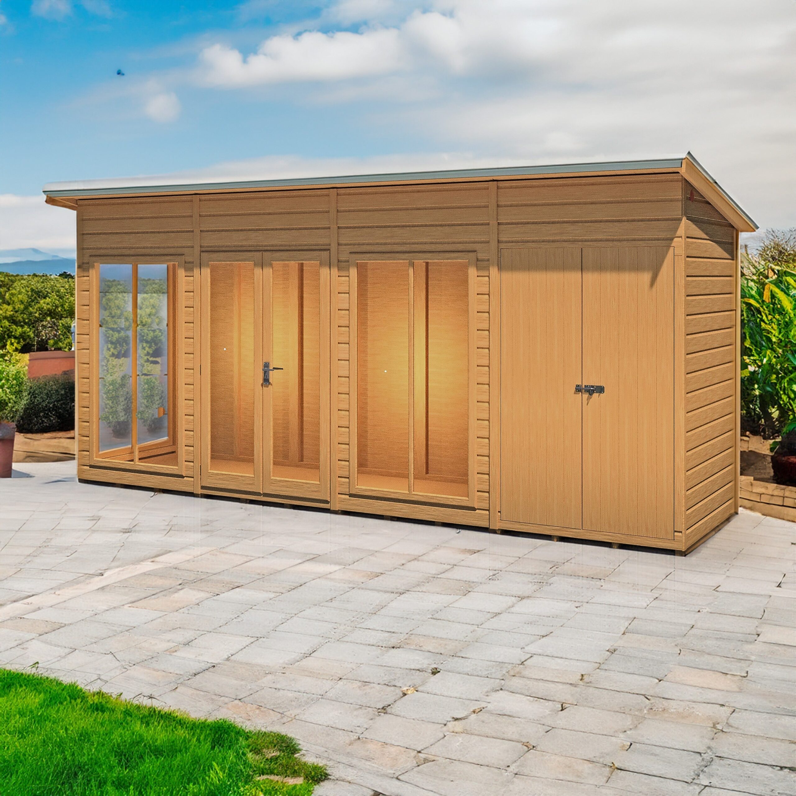 Shire Lela 5' 10" x 15' 7" Pent Summerhouse with Side Shed - Premium Dip Treated Shiplap