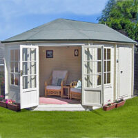 Shire Rowney 14' x 10' Hexagonal Hip Log Cabin - Premium 28mm Cladding Tongue & Groove
