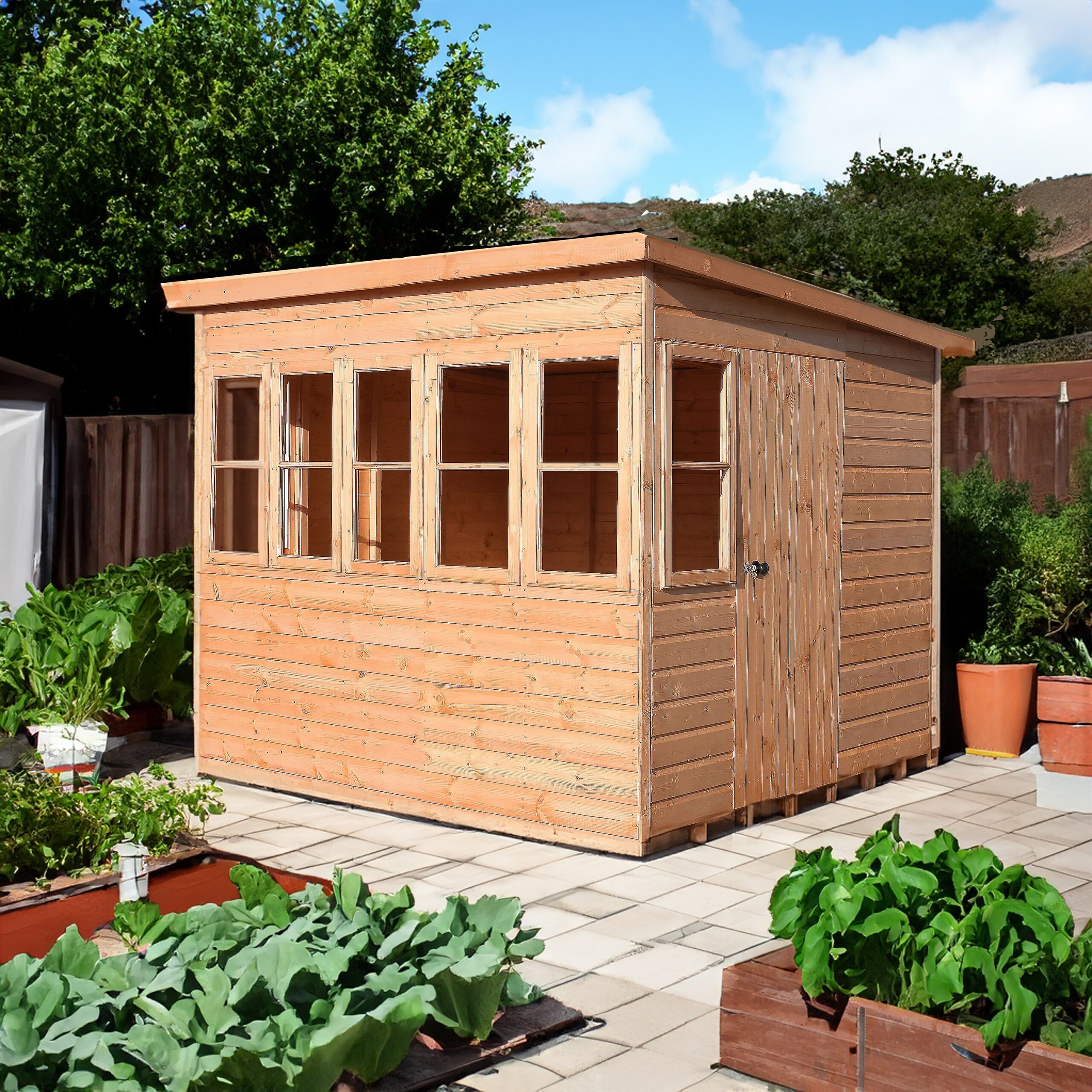 Sun 5' 7" x 8' Pent Potting Shed - Premium Dip Treated Shiplap