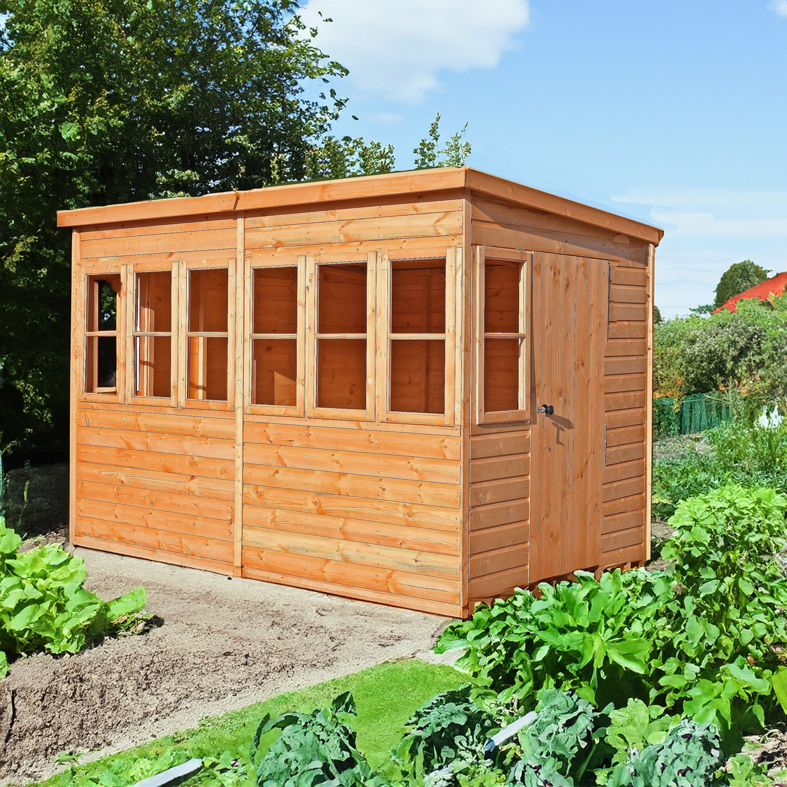 Sun 5' 7" x 9' 11" Pent Potting Shed - Premium Dip Treated Shiplap