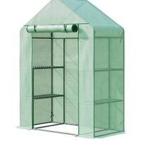 Outsunny Walk-In Greenhouse For Outdoor, Portable Gardening Plant Grow House With 2 Tier Shelf, Roll-Up Zippered Door, Pe Cover, 141X72X191Cm, Green