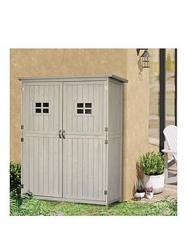 Outsunny Wooden Garden Shed With Windows, Double Door 27.5L X 50W X 164H Cm