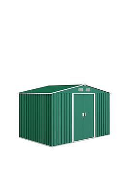 Outsunny 9 X 6Ft Garden Shed Storage With Sliding Doors, Metal Tool House, Green