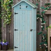 Outsunny Garden Storage Shed 3 Shelves Tool House W/ Asphalt Roof 77 X 54 X 179 Cm Blue