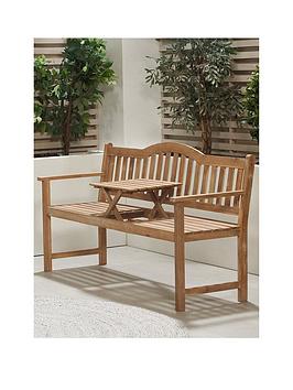 Pacific Lifestyle Richmond Light Teak Outdoor Bench With Pop Up Table