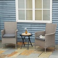 Outsunny 2 Pc Outdoor Rattan Armchair Dining Chair With Cushions Grey