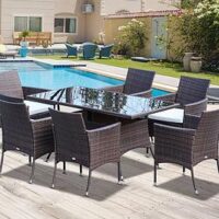 Outsunny Rattan Garden Furniture Dining Set 6-Seater Brown