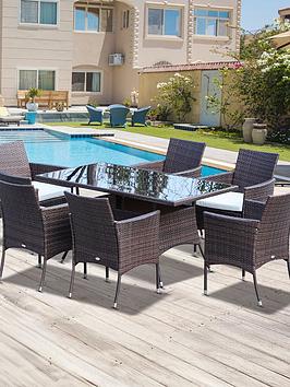 Outsunny Rattan Garden Furniture Dining Set 6-Seater Brown