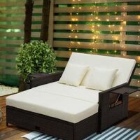 Outsunny 2 Seater Assembled Garden Patio Outdoor Rattan Furniture Sofa Sun Lounger Daybed Brown