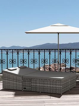 Outsunny 2 Seater Double Rattan Sun Lounger Recliner Day Bed Grey