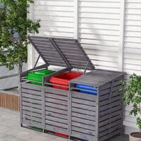 Living And Home 3-Door Outdoor Spruce Wood Garbage Can Storage Shed Grey