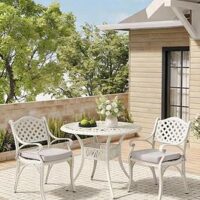 Living And Home Set Of 3 Cast Aluminum Garden Bistro Set With Cushions