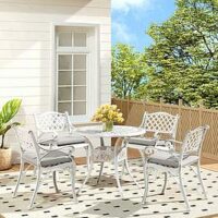 Living And Home Set Of 5 Cast Aluminum Garden Bistro Set With Cushions