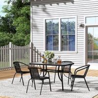 Living And Home Outdoor Tempered Glass Coffee Table With 4 Rattan Chairs