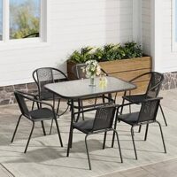 Living And Home Outdoor Tempered Glass Coffee Table With 6 Rattan Chairs