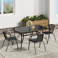 Living And Home Outdoor Trempered Glass Coffee Table With 4 Stackable Chairs