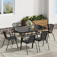 Living And Home Outdoor Trempered Glass Coffee Table With 6 Stackable Chairs