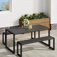 Living And Home Outdoor Wpc Dining Table With Parasol Hole And Benches Set