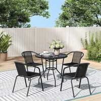 Living And Home Garden Marble Pattern Table With 4 Rattan Stackable Chairs