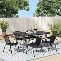 Living And Home Garden Marble Pattern Table With 6 Rattan Stackable Chairs