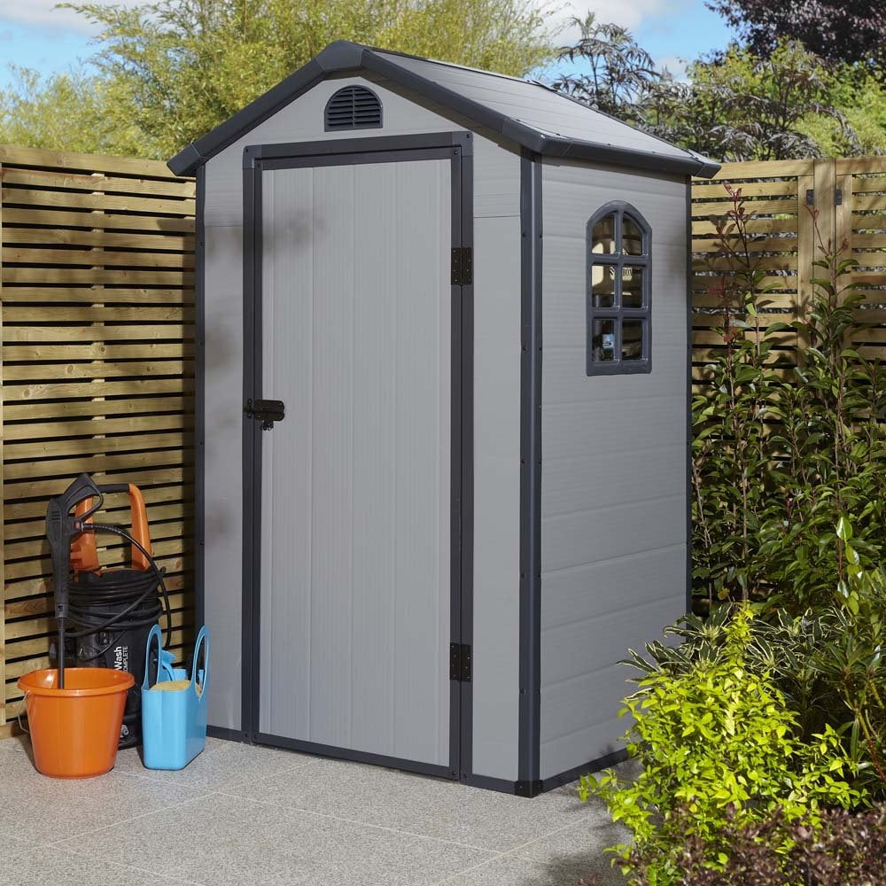 Alloya Plastic Garden Shed With Foundation Kit In Light Grey 4x3