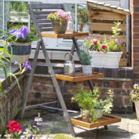 Arundel Large Wooden Garden Ladder Planter In Grey And Natural