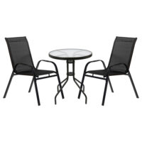 3 piece Round Glass Top Patio Garden Set - Black
